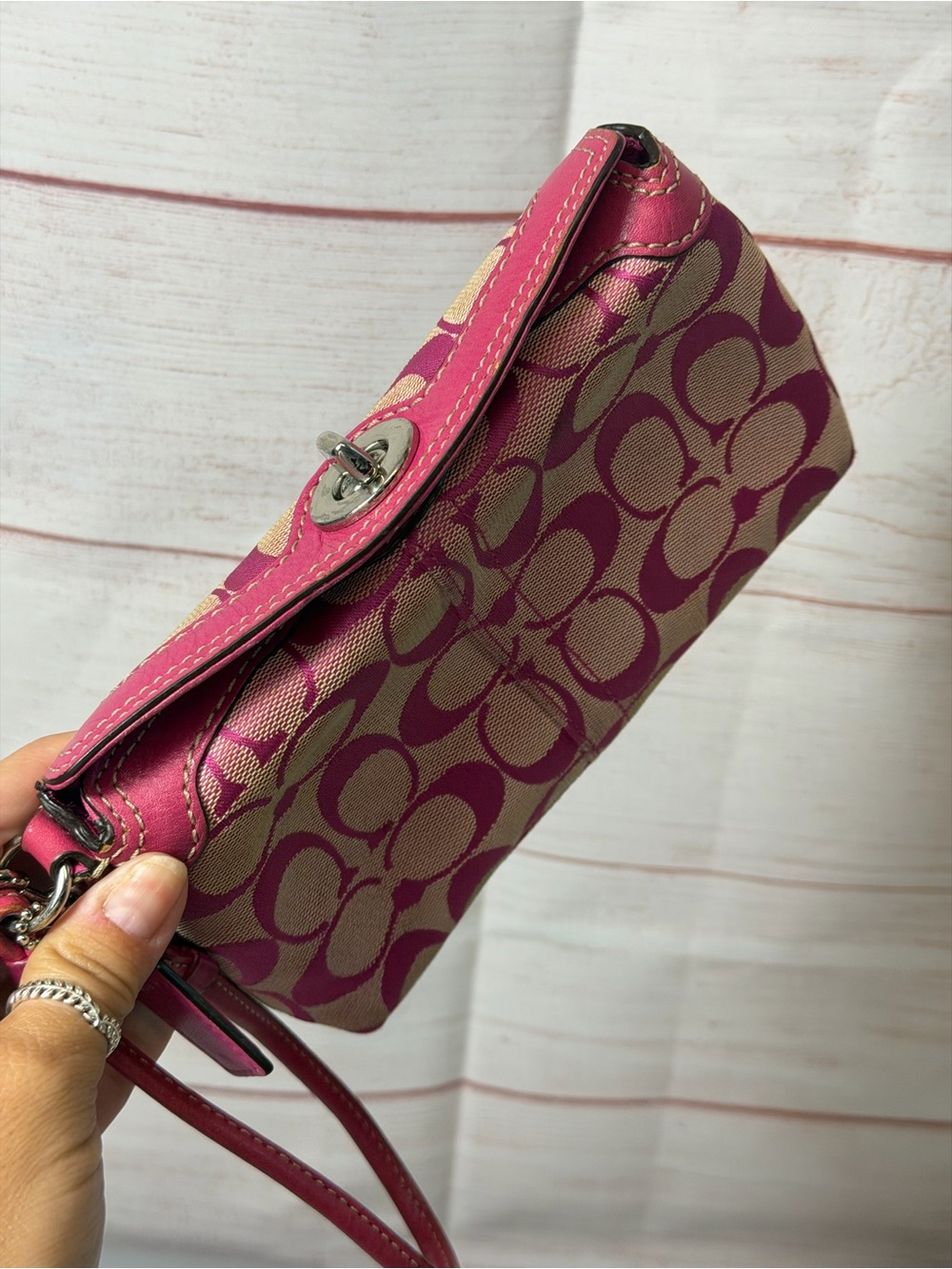 Coach Turlock Hot Pink Jaquard Leather Canvas Wrislet Mini Bag Y2K